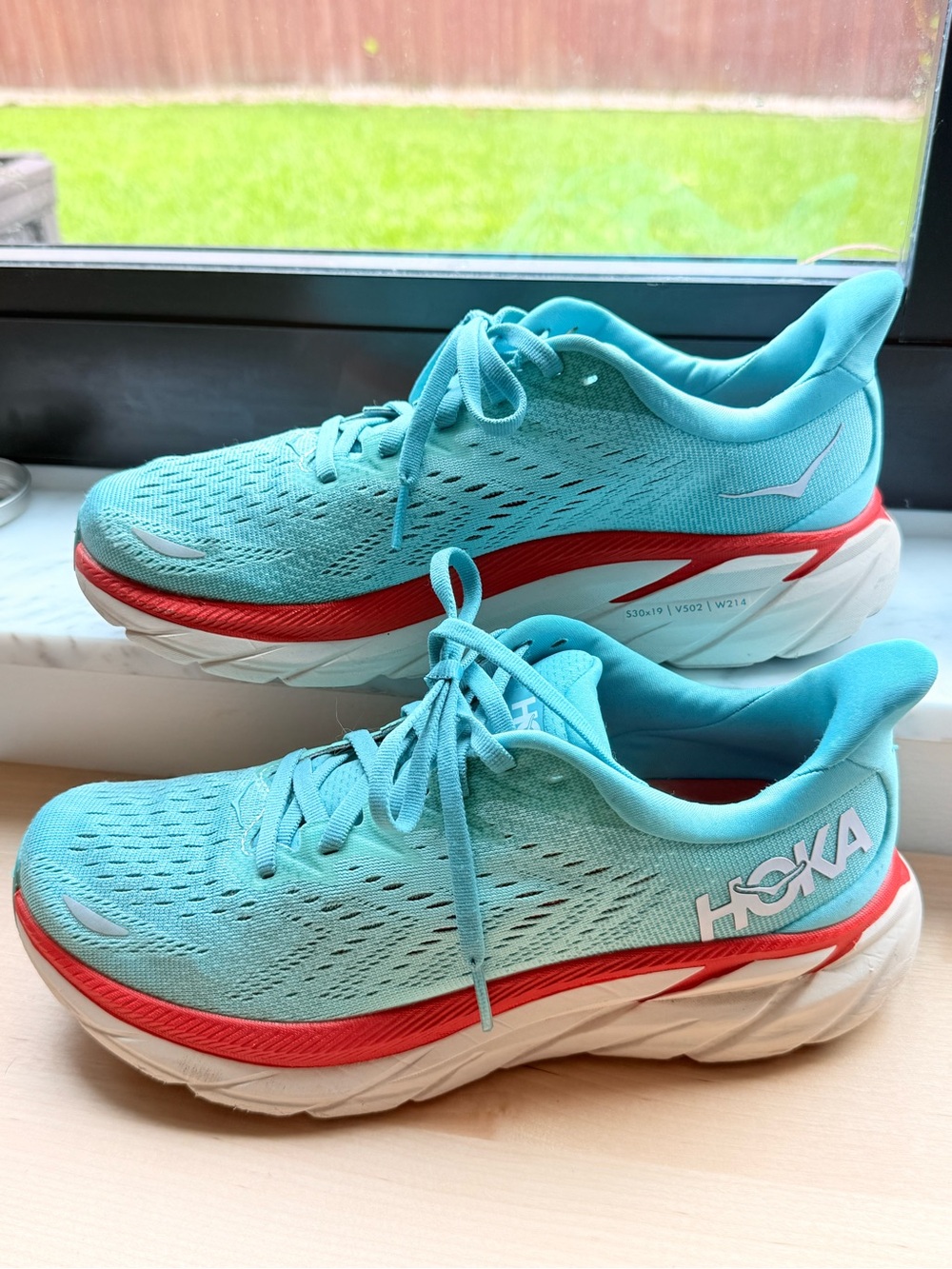 EUC Hoka Clifton One Women’s Turquoise and Coral Sneakers Athletic Running Shoes - Picture 5 of 13